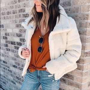 NWT Abercrombie Ivory Sherpa Mini Puffer Jacket